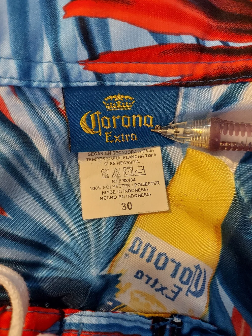 Corona Extra Beer Tropical Palm Board Shorts Swim Trunks Cargo Pocket Men’s 30